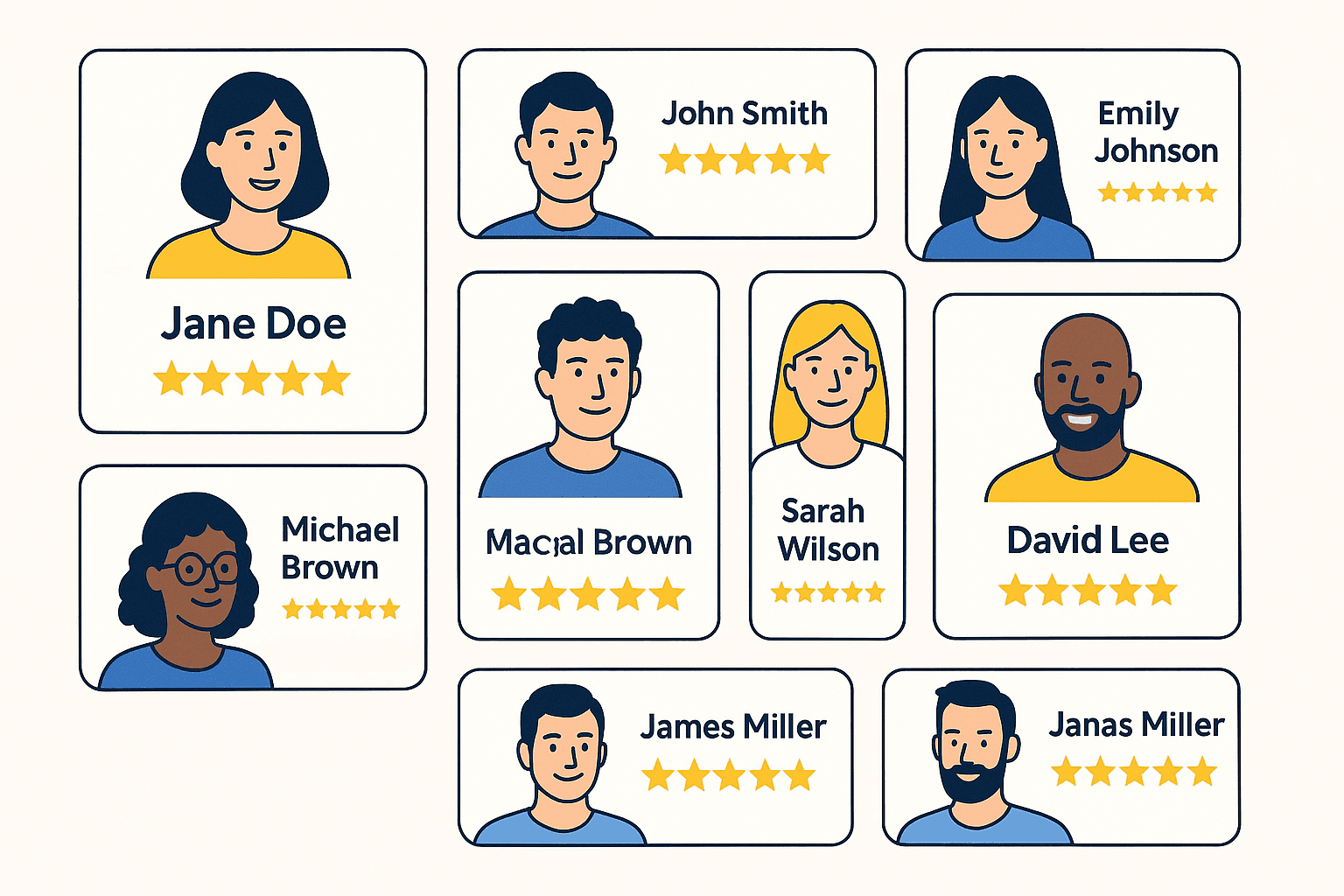 Website mockup showing a responsive masonry Wall of Love with multiple testimonial cards