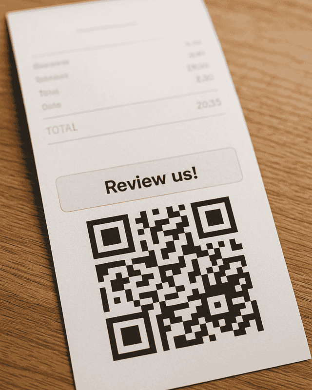 Ticket de caisse avec QR code menant directement au formulaire d’avis