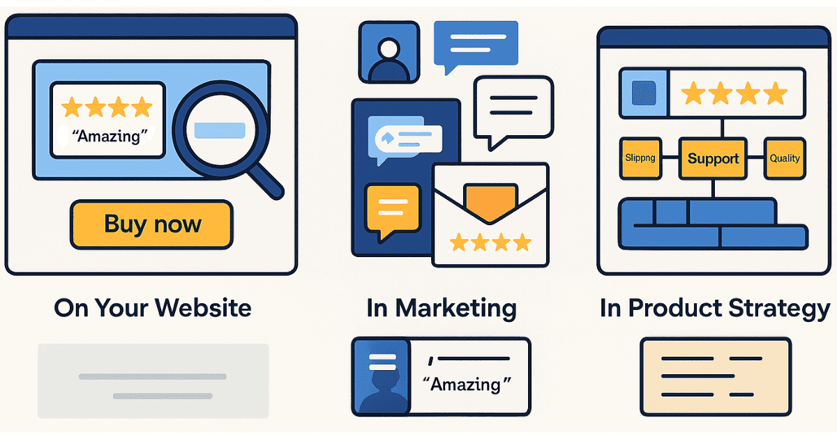 Flux d’usage des avis dans le site, le marketing et le produit