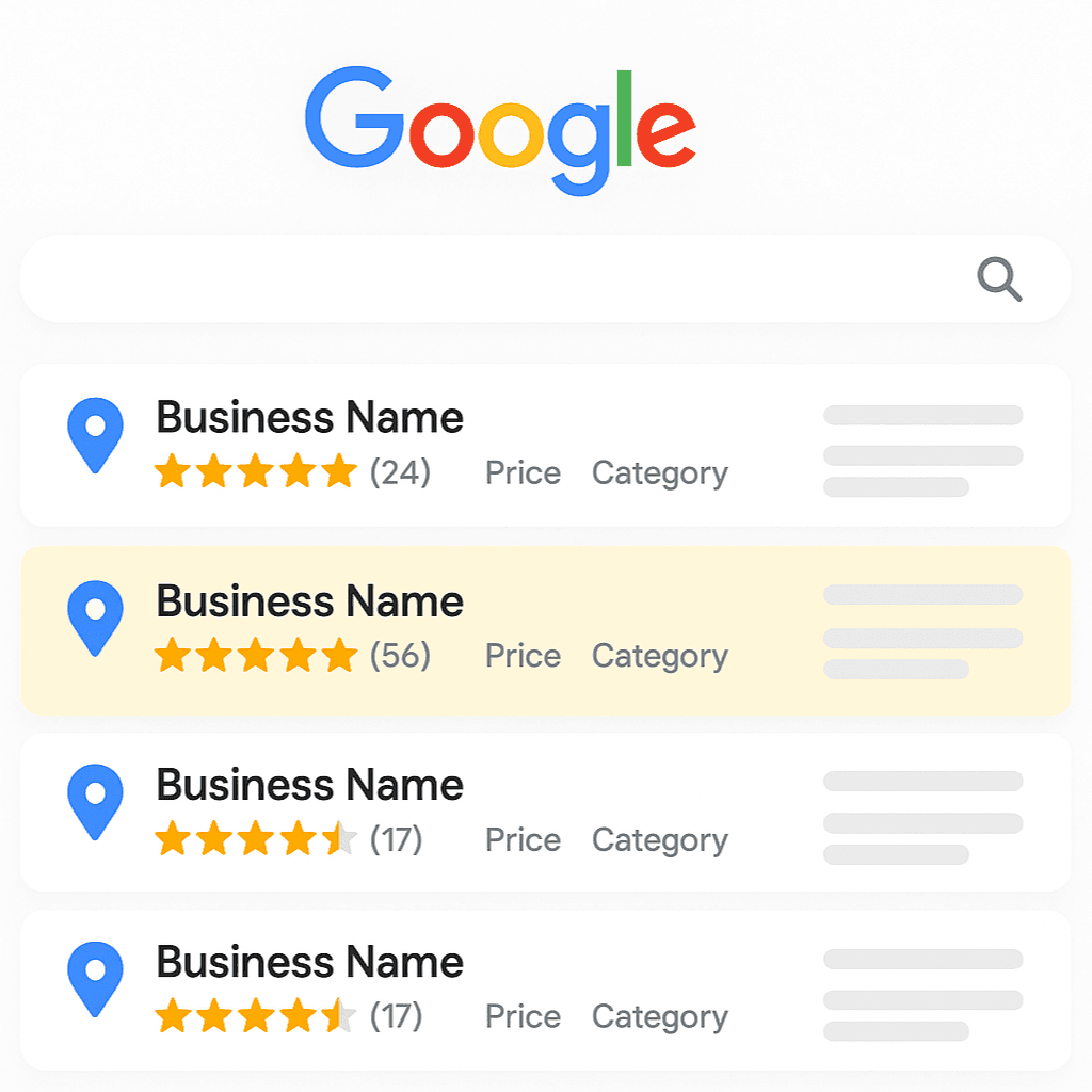 Résultats de recherche Google avec étoiles visibles illustrant un taux de clic supérieur