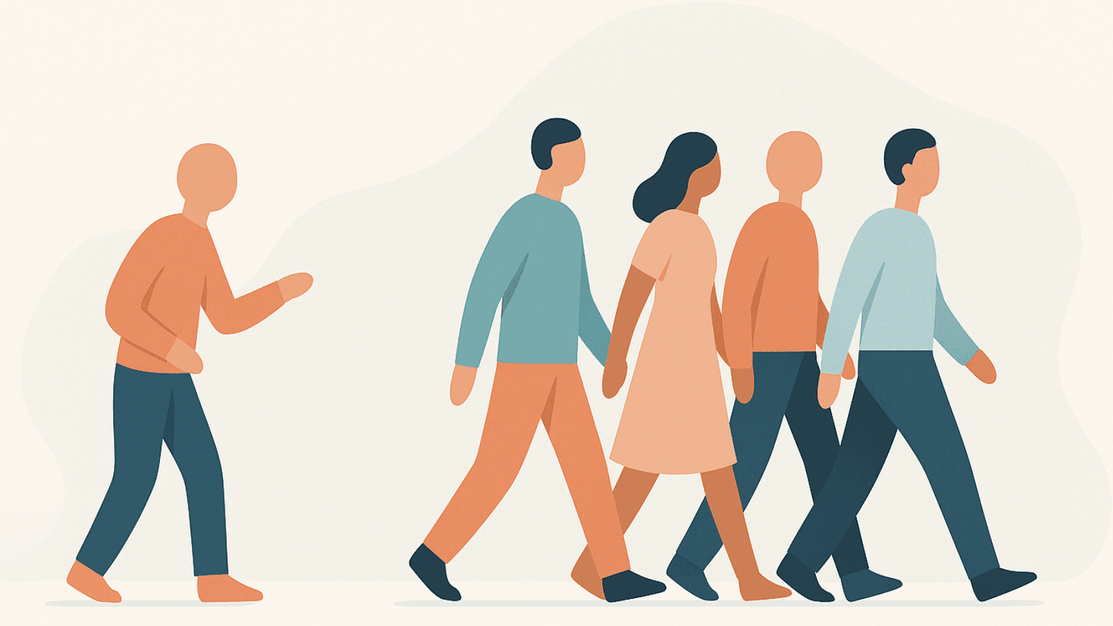 Illustration de personnes se suivant, représentant le comportement grégaire