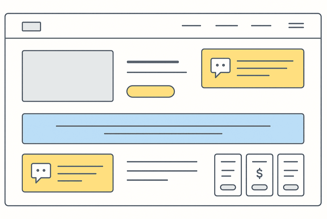 Wireframe d’une landing page montrant l’emplacement stratégique des témoignages autour des appels à l’action